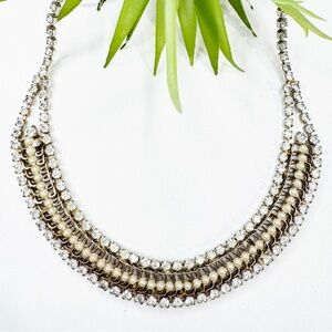 Vintage 50’s Faux Pearl and Clear Rhinestones Chain Link Silver Tone Necklace